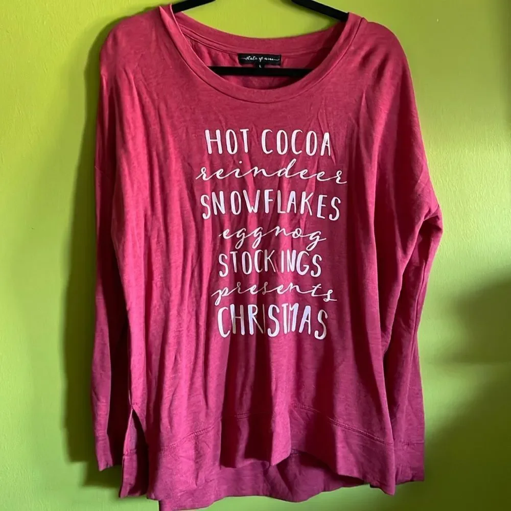 State Of Nine Red & White Long Sleeve Holiday Sweatshirt Size L